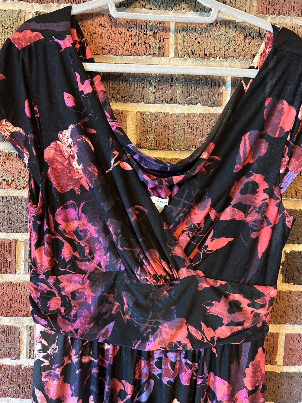 Soma Black Maxi Dress with Pink & Purple Floral Print  (L)